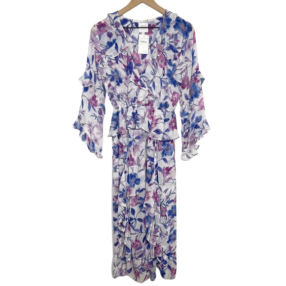 NWT MISA Los Angeles Karina Floral Ruffle Midi Dress - Picture 3 of 15